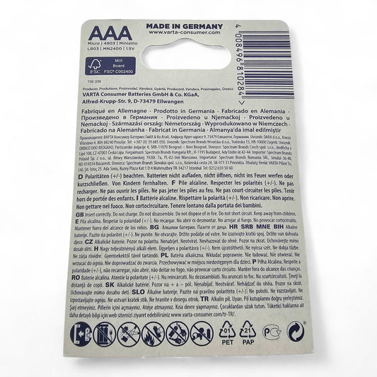 4er Packs VARTA Batterien Longlife Power Micro AAA LR03 1.5V MHD 12/2031