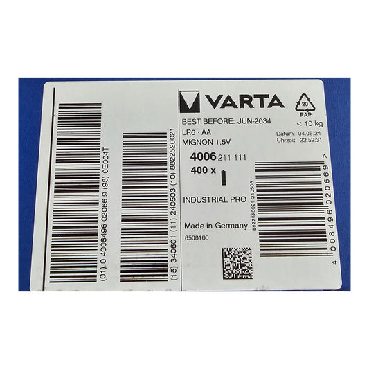 400 VARTA Industrial Pro AA Mignon Alkaline 1,5V Batterien MHD 06/2034