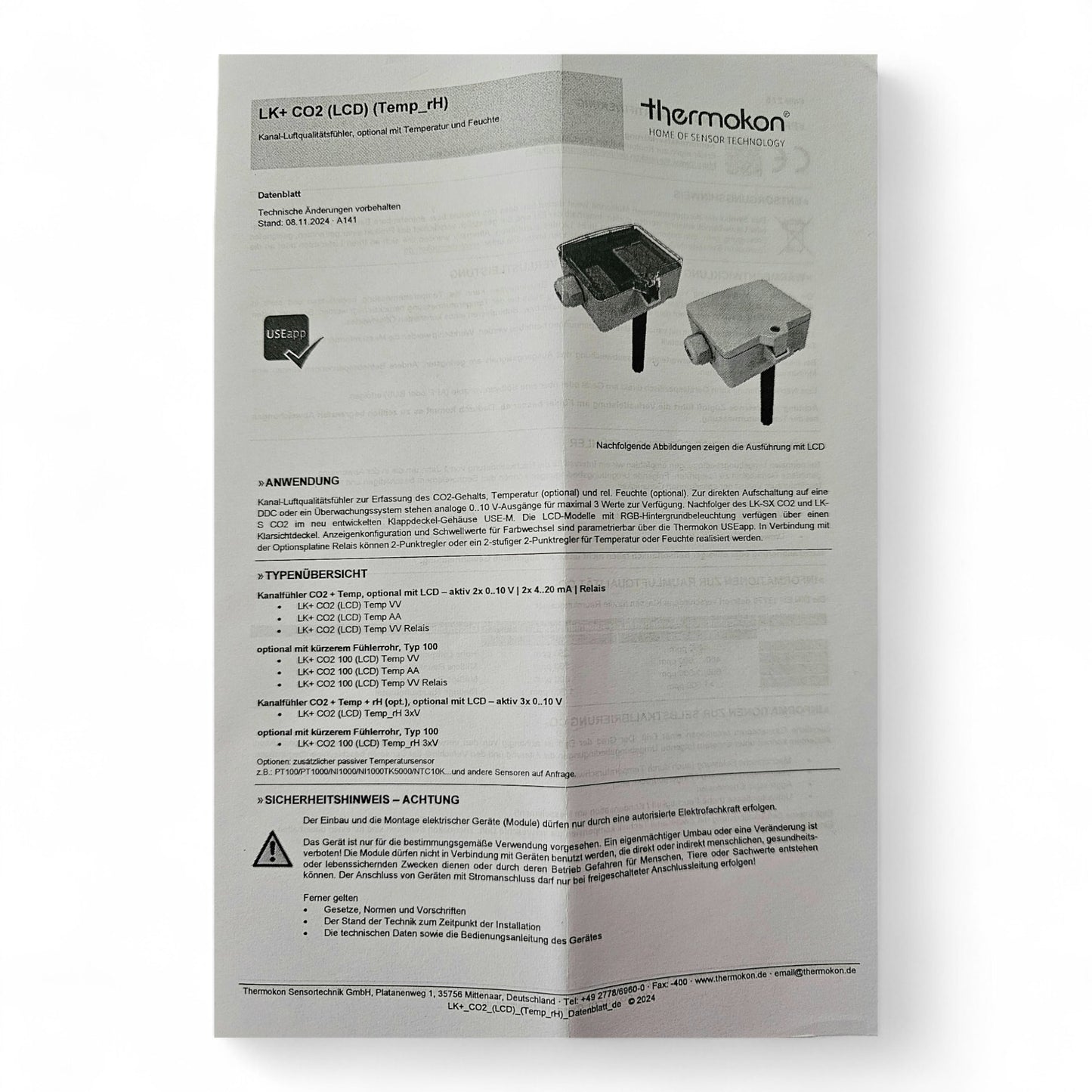 Thermokon LK+ CO2 Temp VV Kanalsensor 662260 Temperatur, CO2