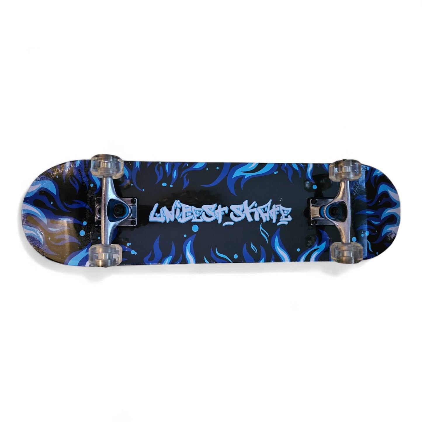 Unibest Skateboard 80x20cm Ahornholz Design blaue Flammen ohne LED