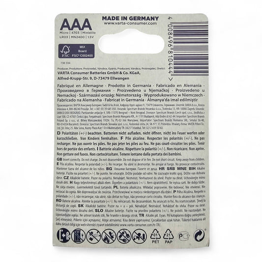 4 VARTA Batterien Longlife Max Power Micro AAA LR03 MHD 12/2030