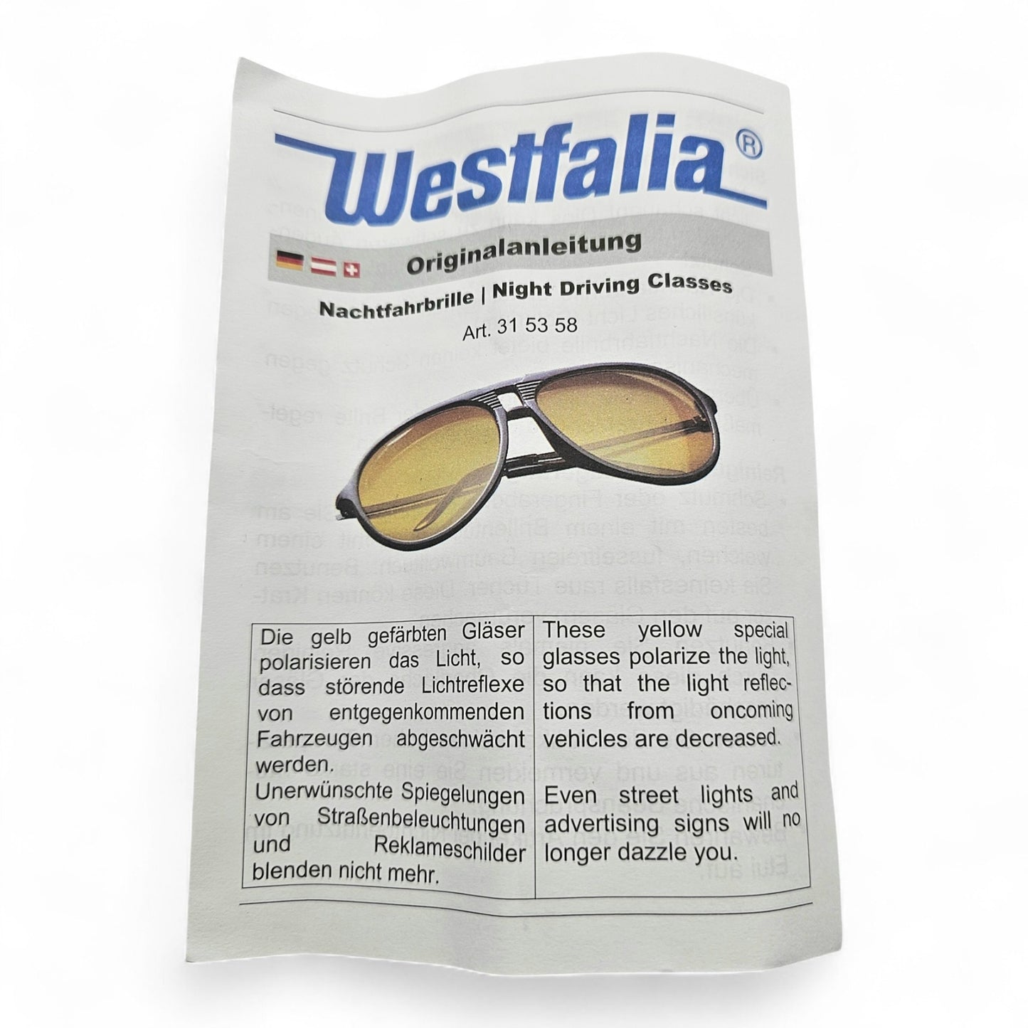 Westfalia Nachtfahrbrille Weniger Blendung durch Gelbfilter