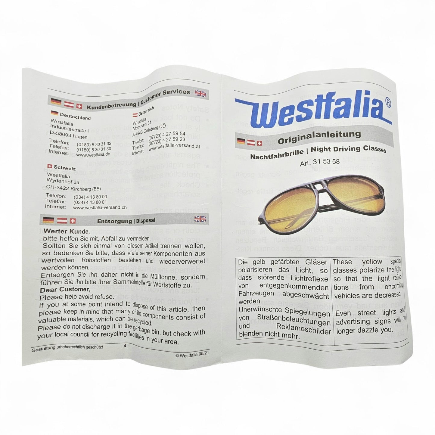 Westfalia Nachtfahrbrille Weniger Blendung durch Gelbfilter
