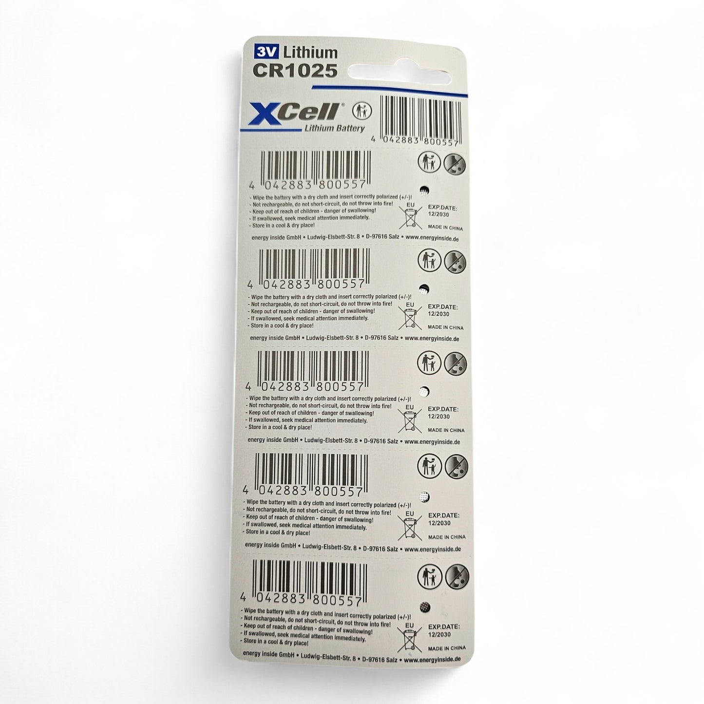 XCell Knopfzelle CR 1025 3 V 5 Stück Lithium