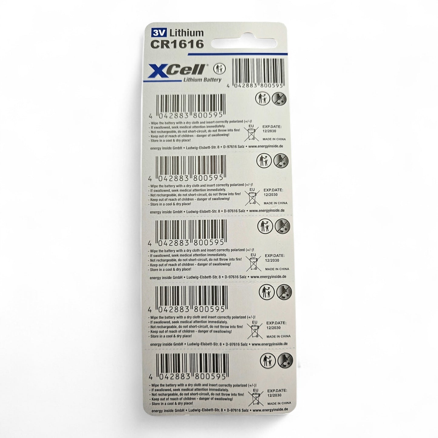 XCell Knopfzelle CR 1616 3 V 5 Stück Lithium