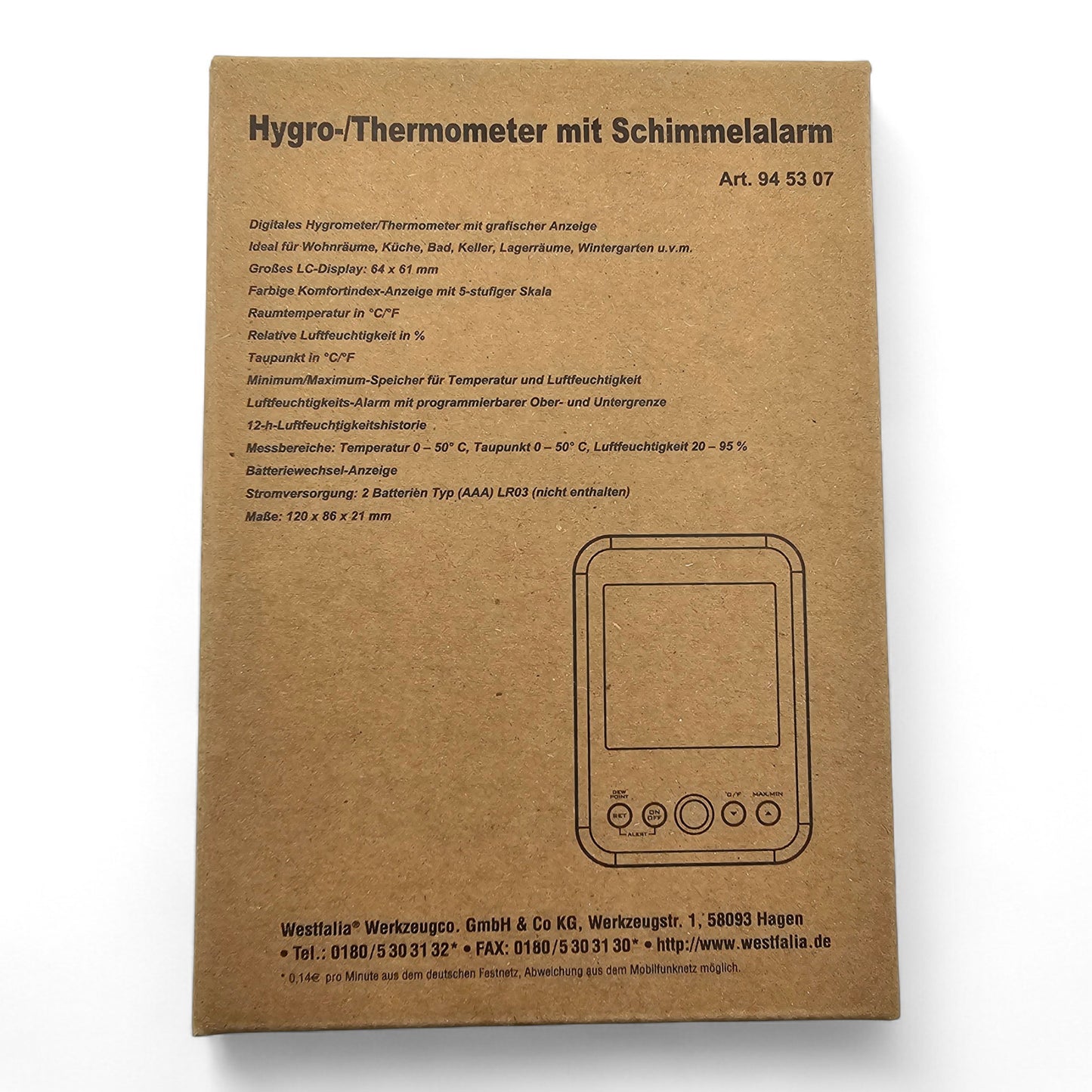 Westfalia Digital-Hygrometer/Thermometer mit Schimmel-Alarm und LCD-Display