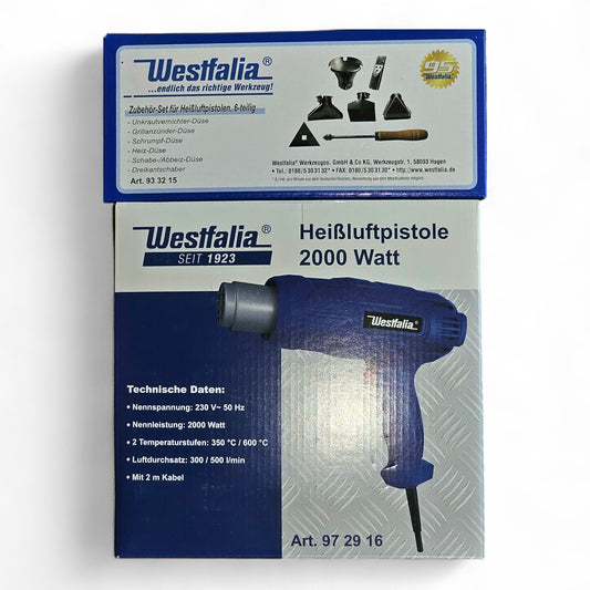 Westfalia Heißluftpistole 2000 Watt + 6-teiliges Zubehörset