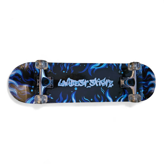 Unibest Skateboard 80x20cm Ahornholz Design blaue Flammen ohne LED